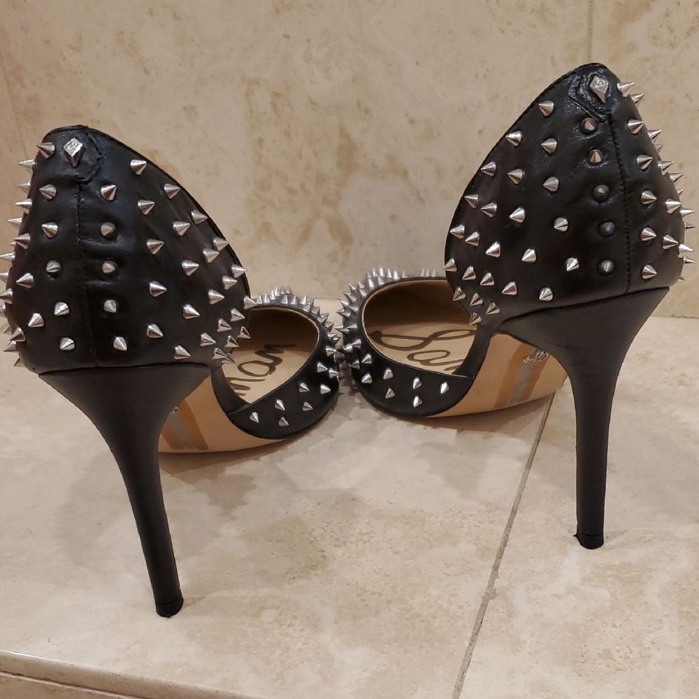 Sam Edelman Black Spike-Stud Pointed Toe Stilettos - Picture 3 of 5